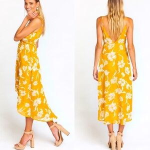 Show Me Your MuMu Yellow & White Floral Meghan Wrap Midi Dress Size Large